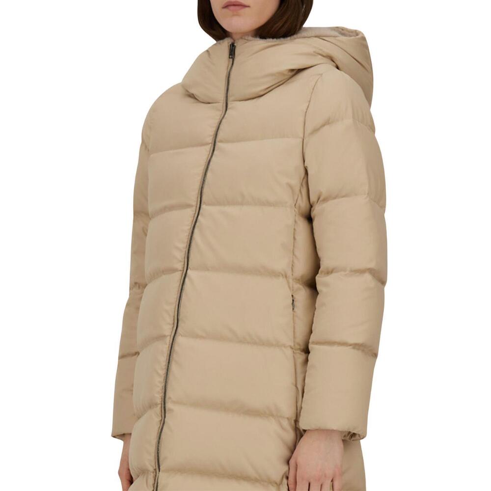 NEW HERNO arendelle faux fur a-shape jacket in light beige
